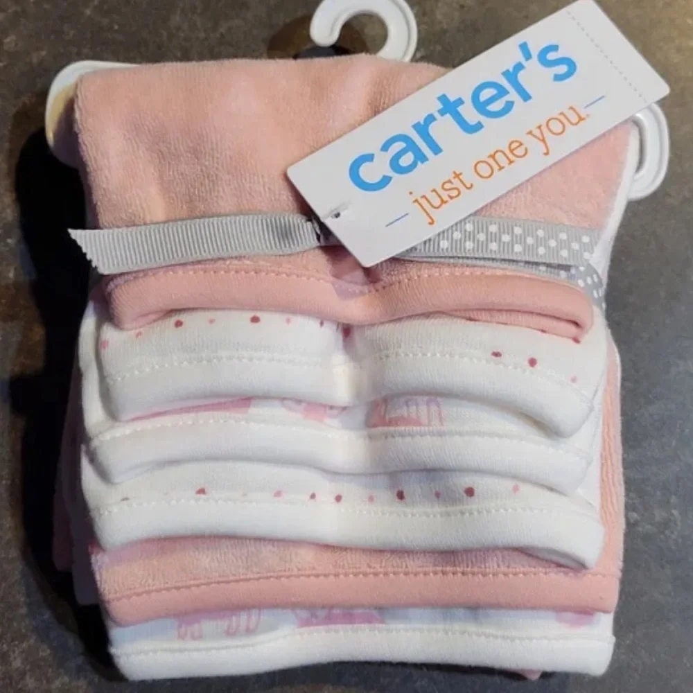 Carter's 6 Pack Pink Wash Cloths Baby Girl Gift Set NWT Sheep Polka Dots